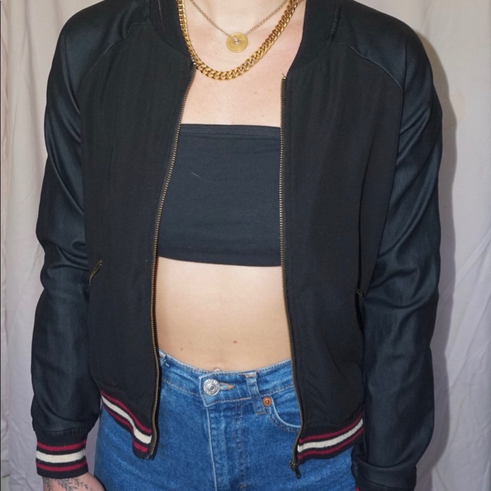 Black pleather Monteau zip up jacket